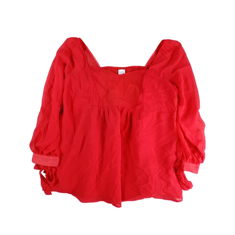 Isabel Maternity Shirt Womens XXL 2XL Red Blouse Tie Wrist Long Sleeve NWT